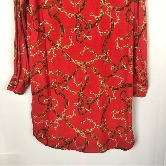 Zara Basic Red Chain Print Long Sleeve Tunic Dress S - Picture 10 of 11